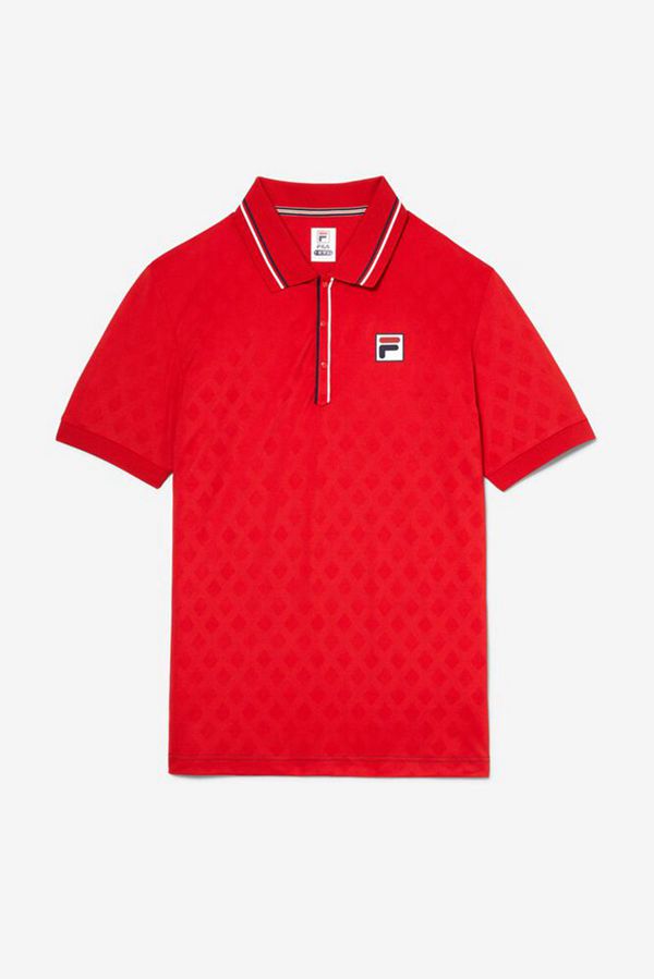 Fila Polokošeľa Panske Červené / Námornícka Modrá / Biele - Krátky Sleeve Tenis Jacquard Vypredaj -